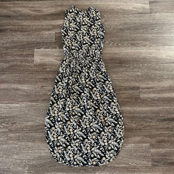 EUC Banjanan Floral Maxi Dress Size Small Black 100% Cotton Sleeveless Layering - Picture 8 of 15